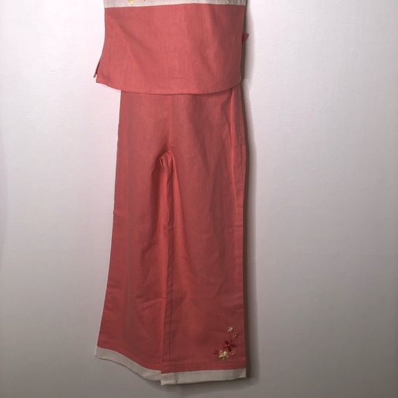 Strawberry Fair girl 2pc linen blend floral outfit - Picture 2 of 5